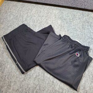 2 Pairs Boys L Black Mesh Basketball Athletic Shorts Champion TekGear